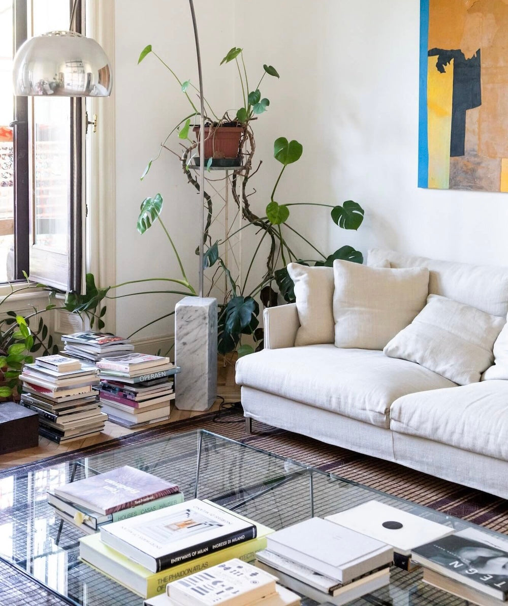 Coffee table books plants airy