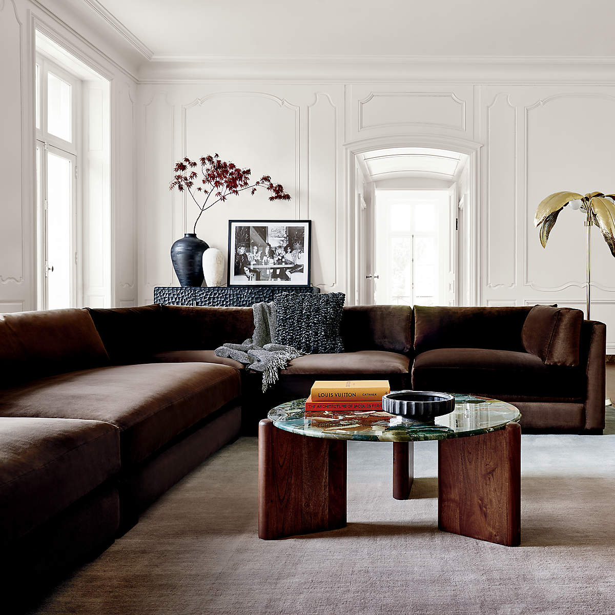 Green marble coffee table with books