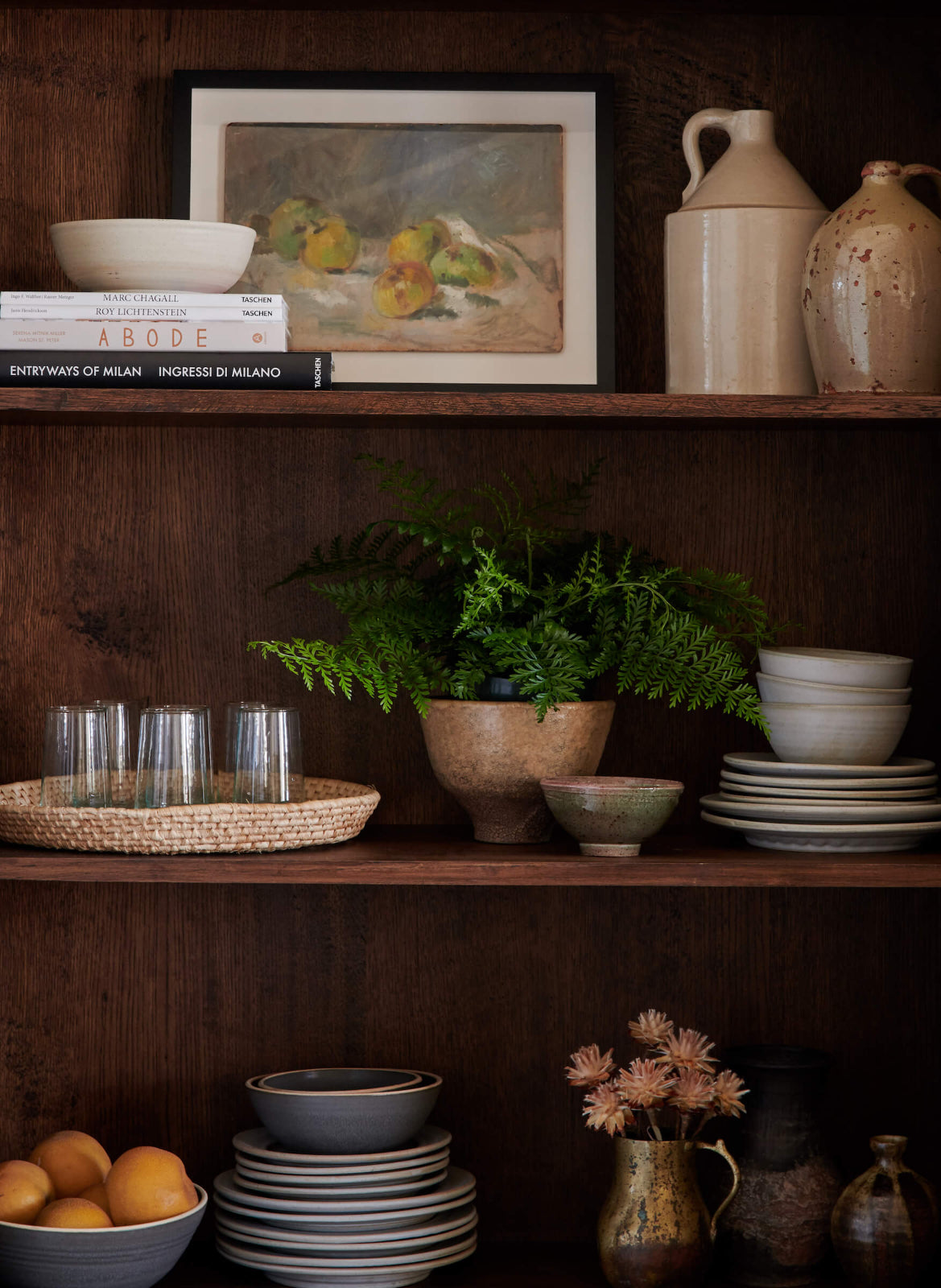 Tan Neutral decor in bookcase